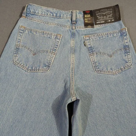 Levi's Jeans Men's 28x34 Blue Super Baggy Denim Cordura Drawstrings Retro NWT Jeans